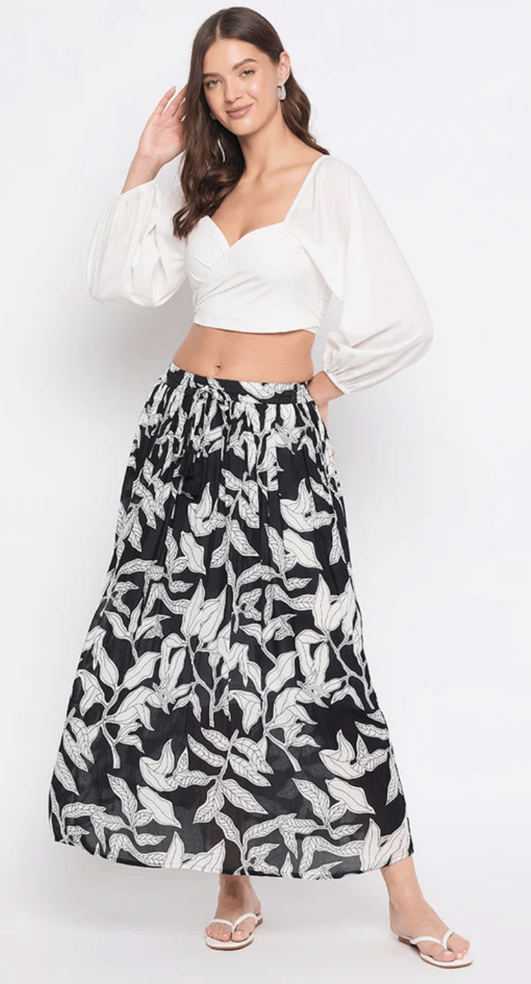 Black Leaf Rayon Skirt for Women S-XL | GypsieBlu