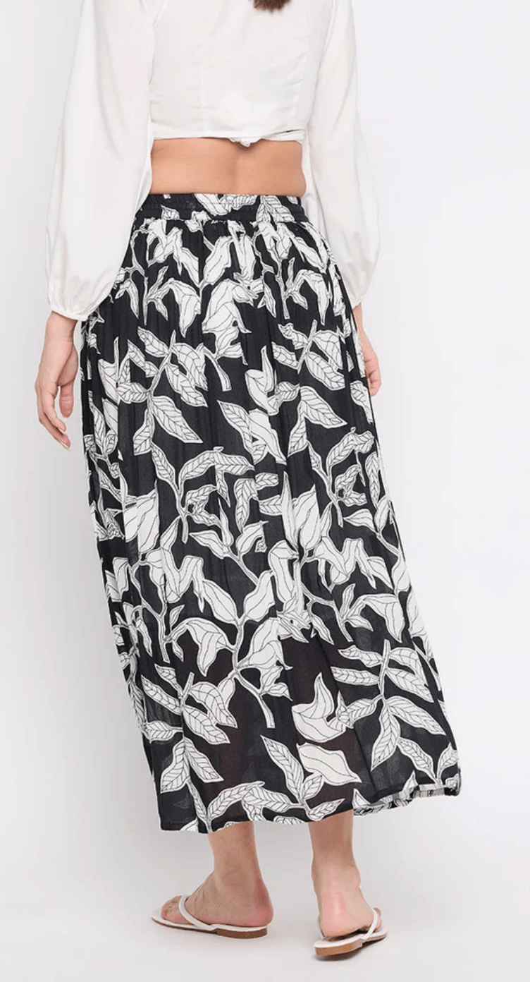 Black Leaf Rayon Skirt for Women S-XL | GypsieBlu