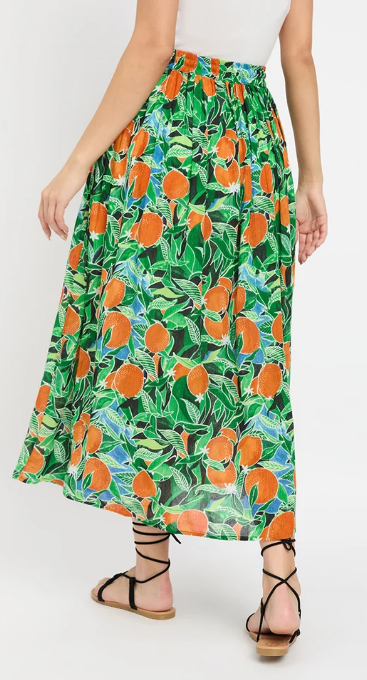 Green Multicolor Citrus Fruit Rayon Skirt for Women S-XL | GypsieBlu