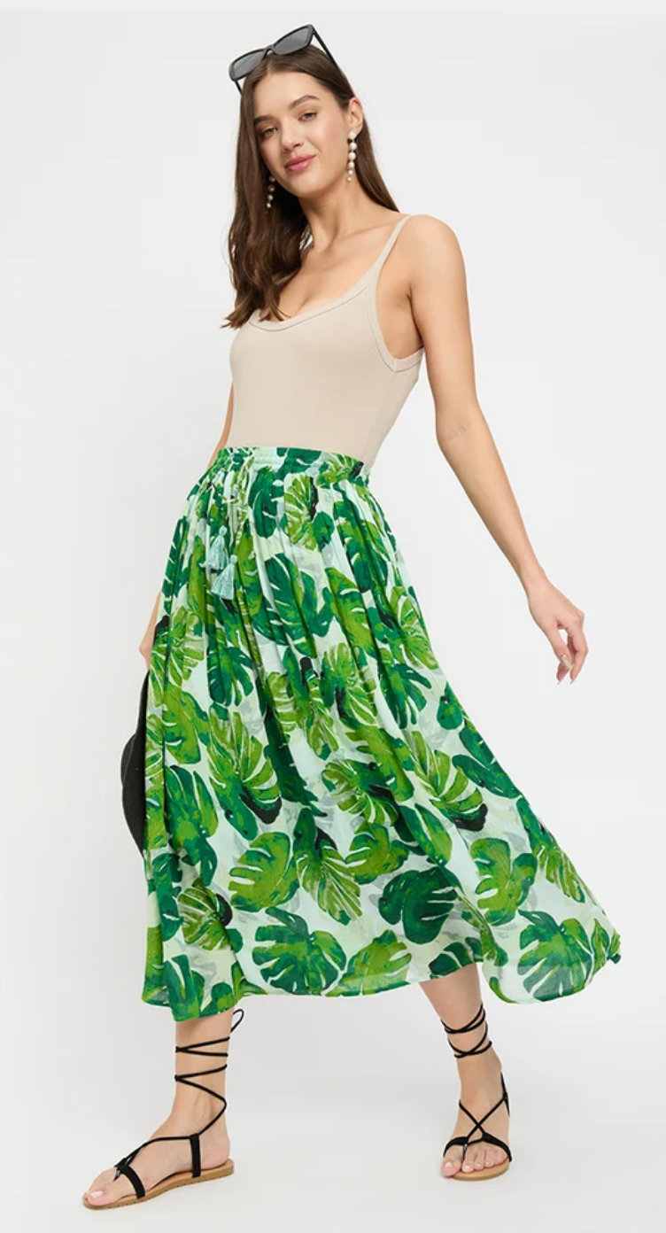 Green Monstera Leaf Rayon Skirt for Women S-XL | GypsieBlu