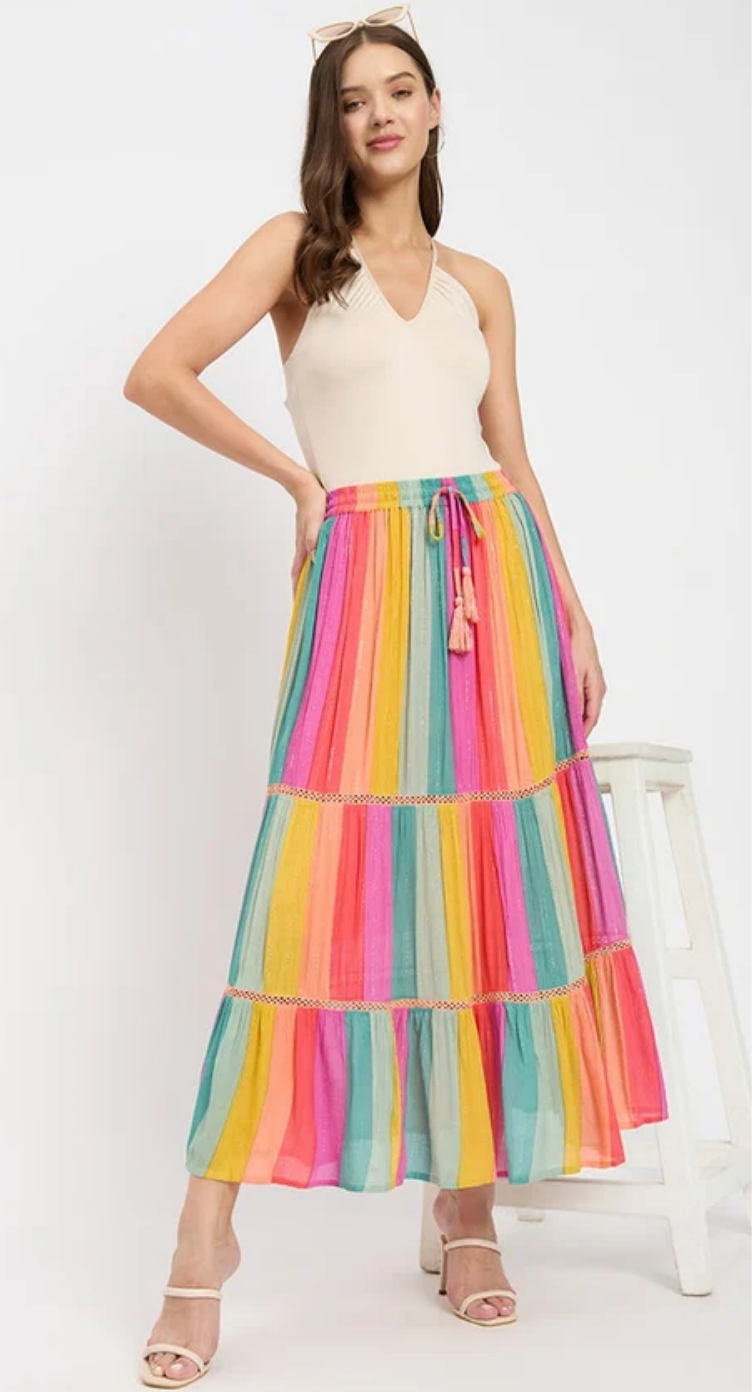 Multicolor Wide Stripe Rayon Skirt for Women S-XL | GypsieBlu