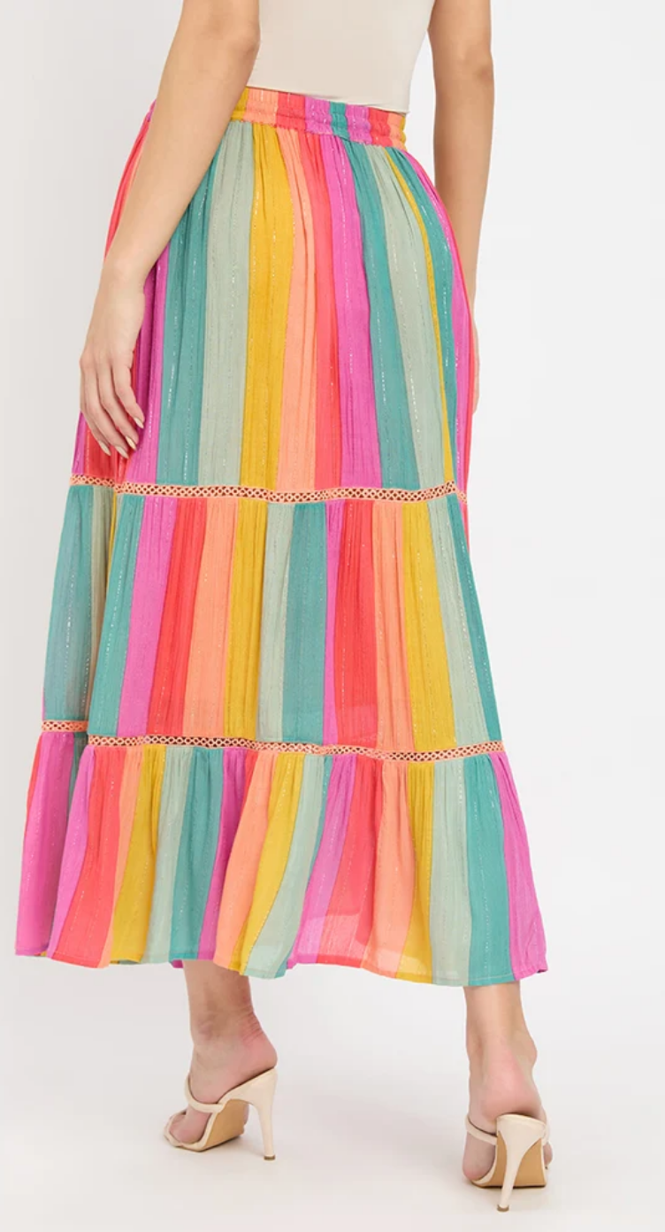 Multicolor Wide Stripe Rayon Skirt for Women S-XL | GypsieBlu