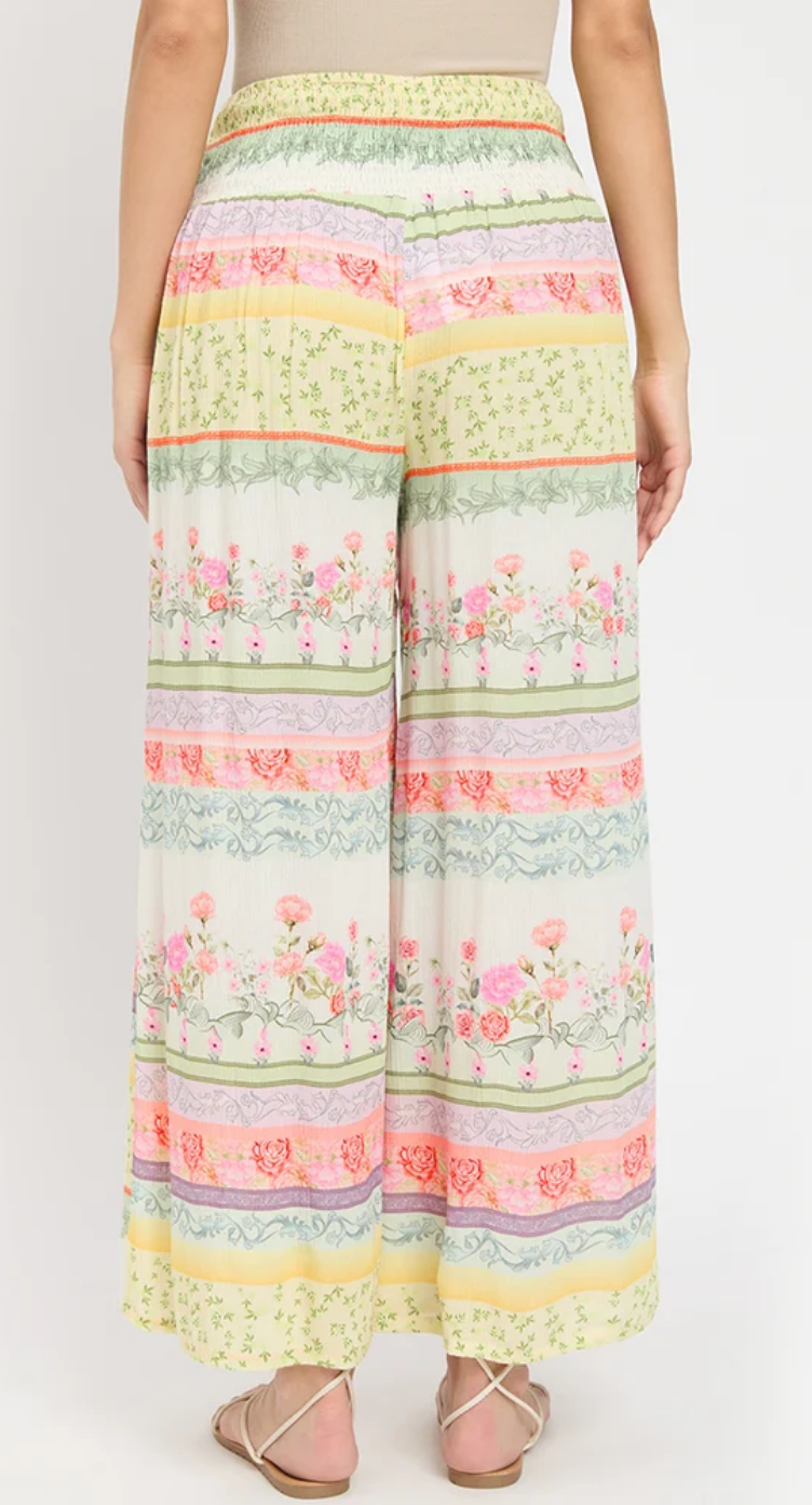 White Striped Floral Rayon Bottom Pants for Women S-XL | GypsieBlu