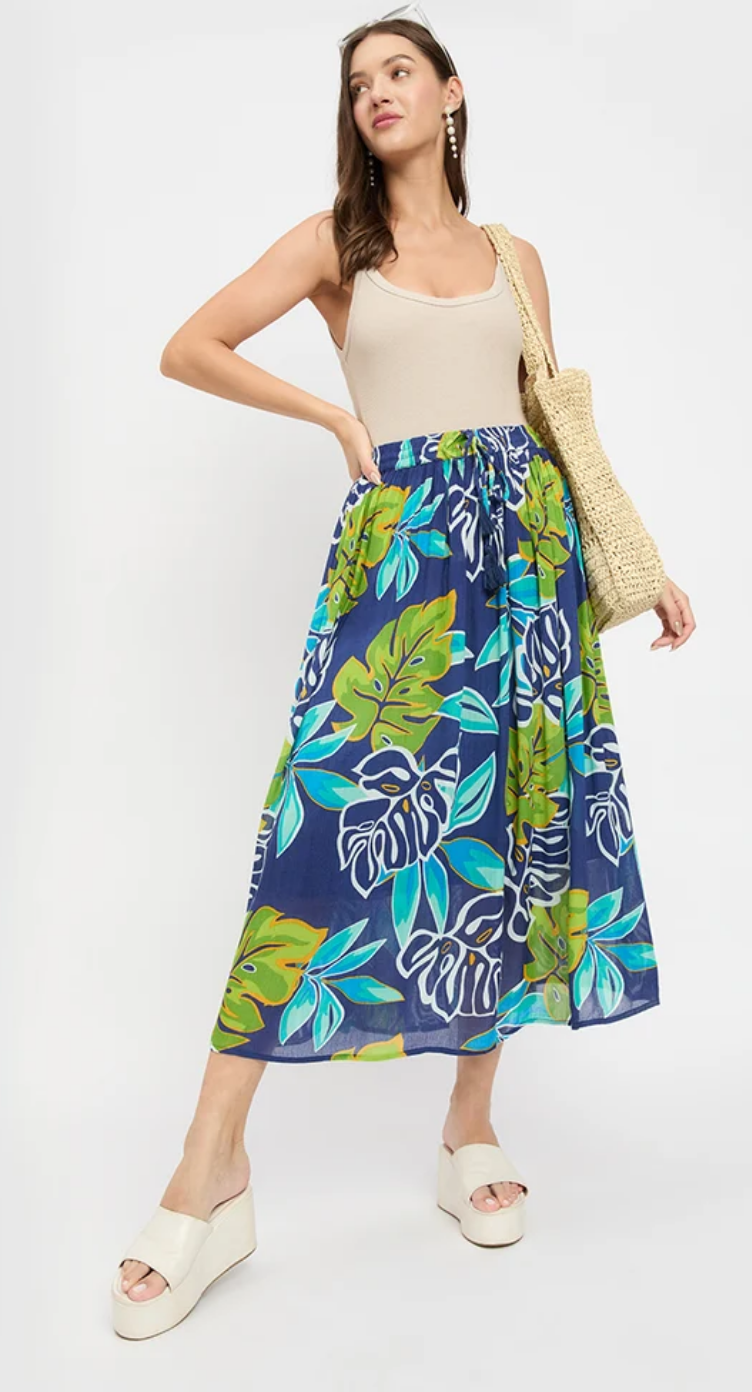 Multicolor Tropical Monstera Rayon Skirt for Women S-XL | GypsieBlu