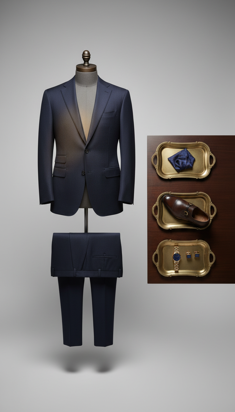 Navy Crest Wool Two-Piece Suit