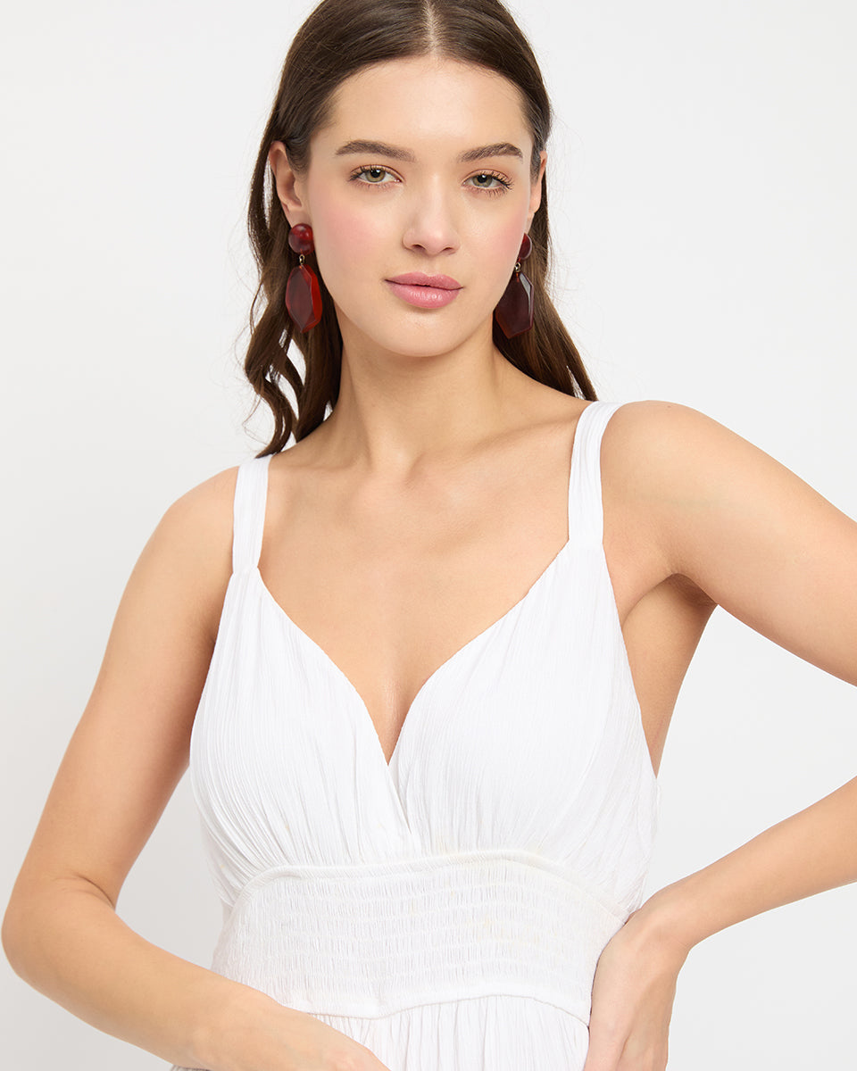 Solid White Rayon Casual Maxi Dress for Women
