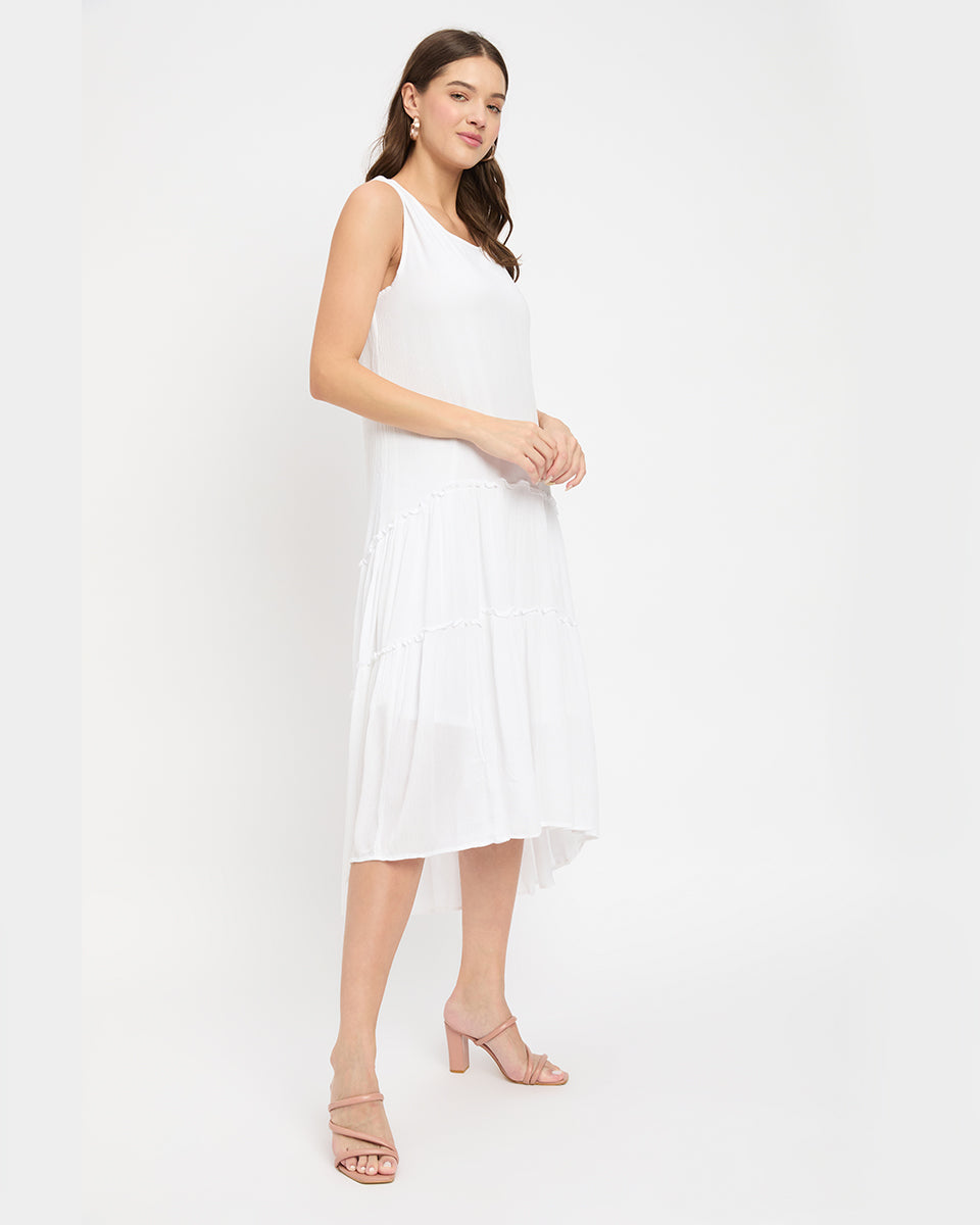 White Color Rayon Elegant Midi Dress for Women
