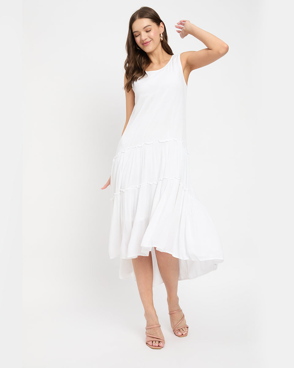White Color Rayon Elegant Midi Dress for Women