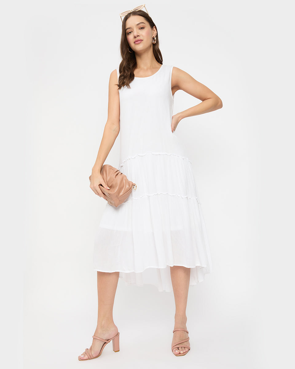 White Color Rayon Elegant Midi Dress for Women