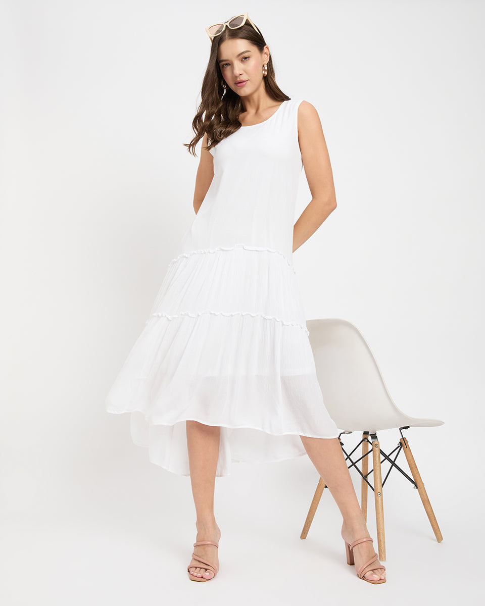 White Color Rayon Elegant Midi Dress for Women