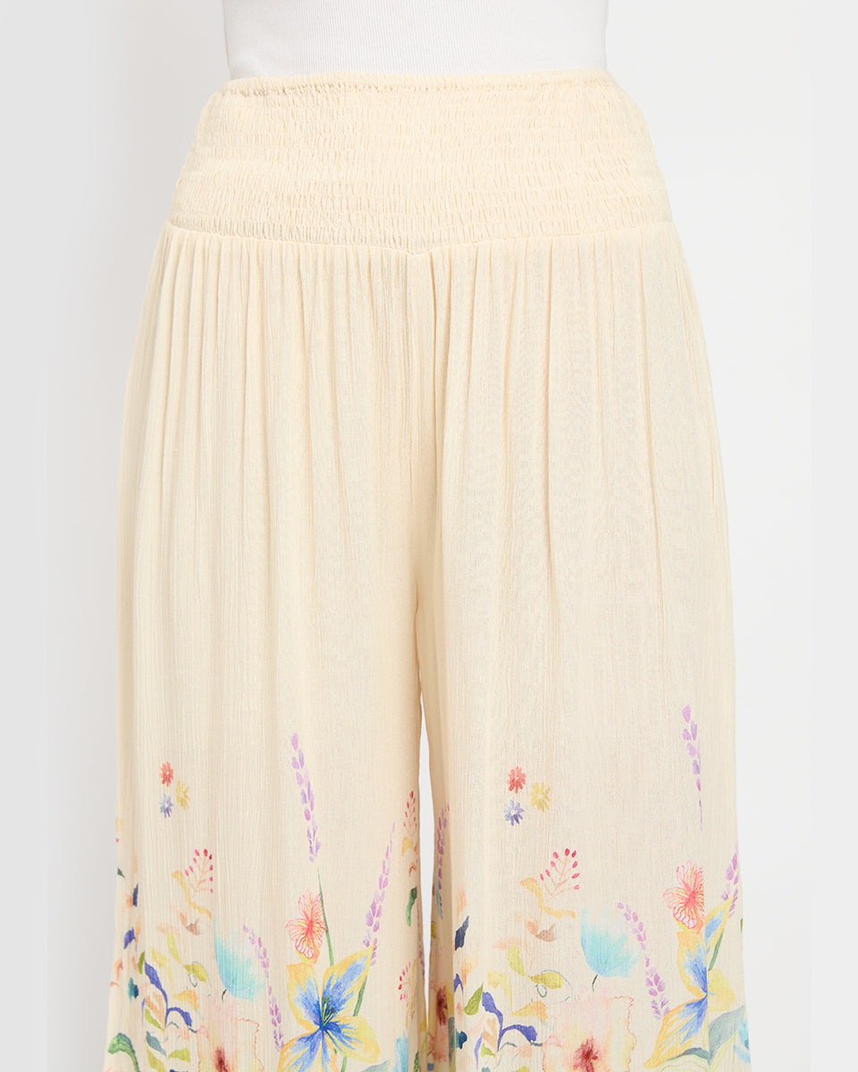 Floral Print Beige Women Loose Fit Casual Pants