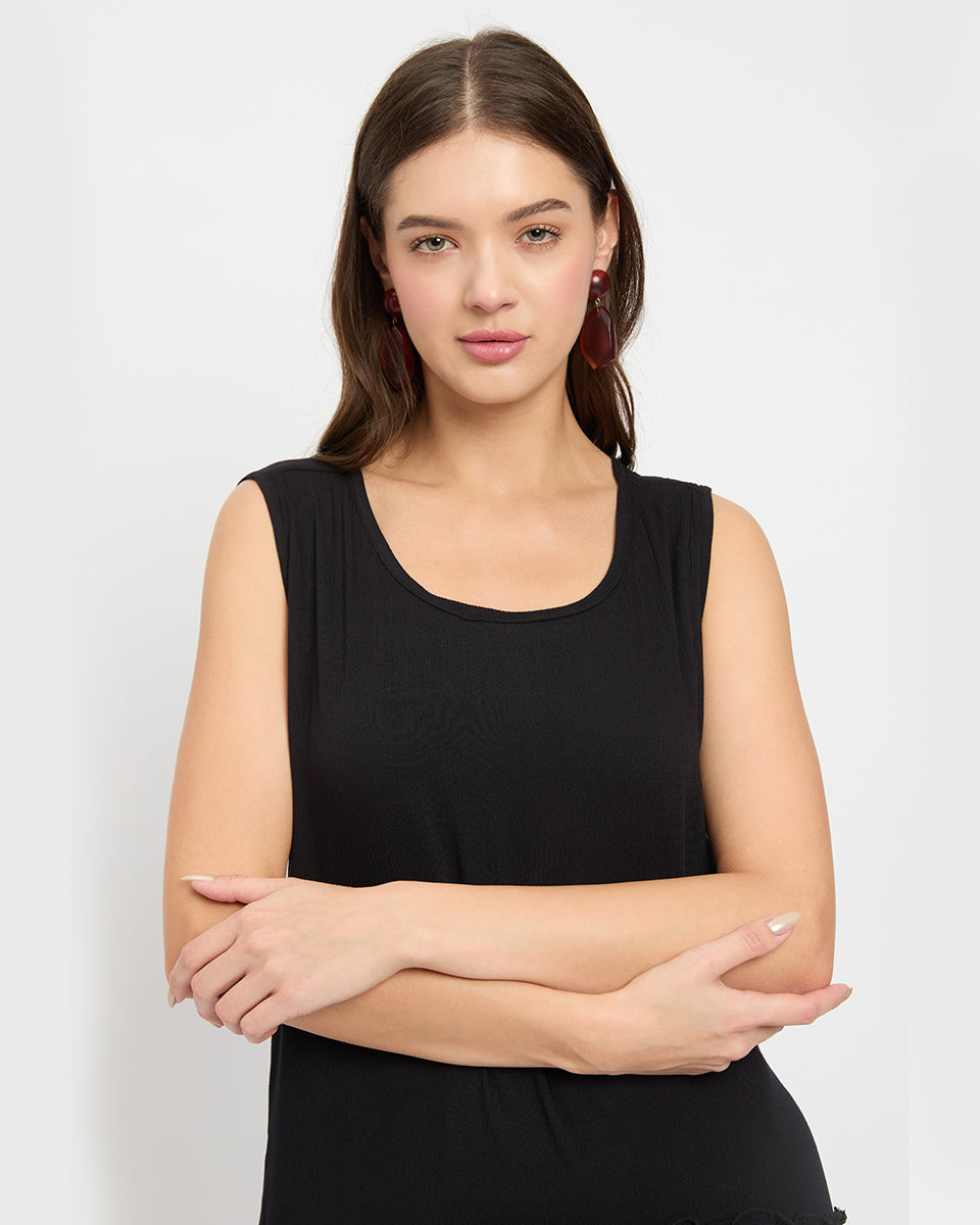 Solid Black Rayon Women Maxi Dress for Wedding Guest