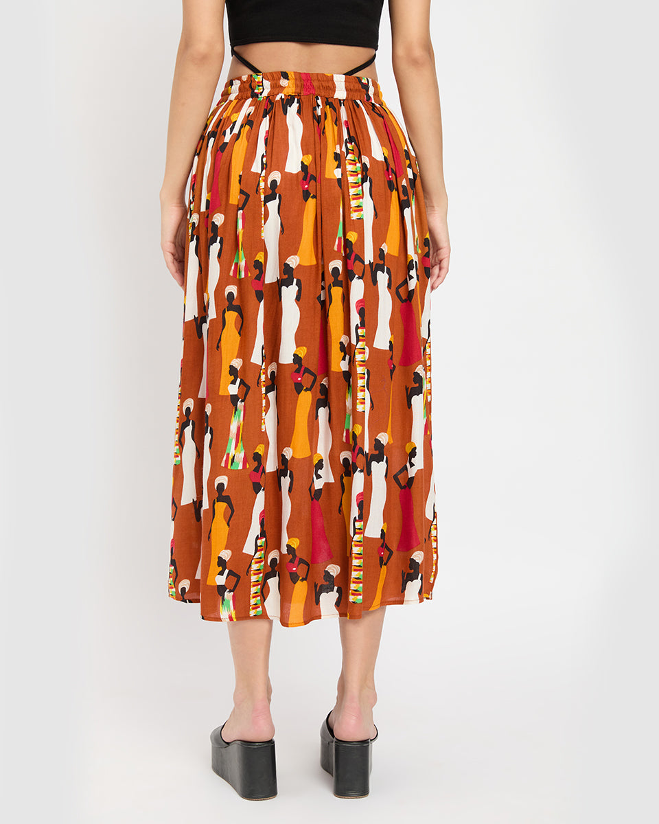 African Print Multicolor Rayon Long A Line Skirt For Women