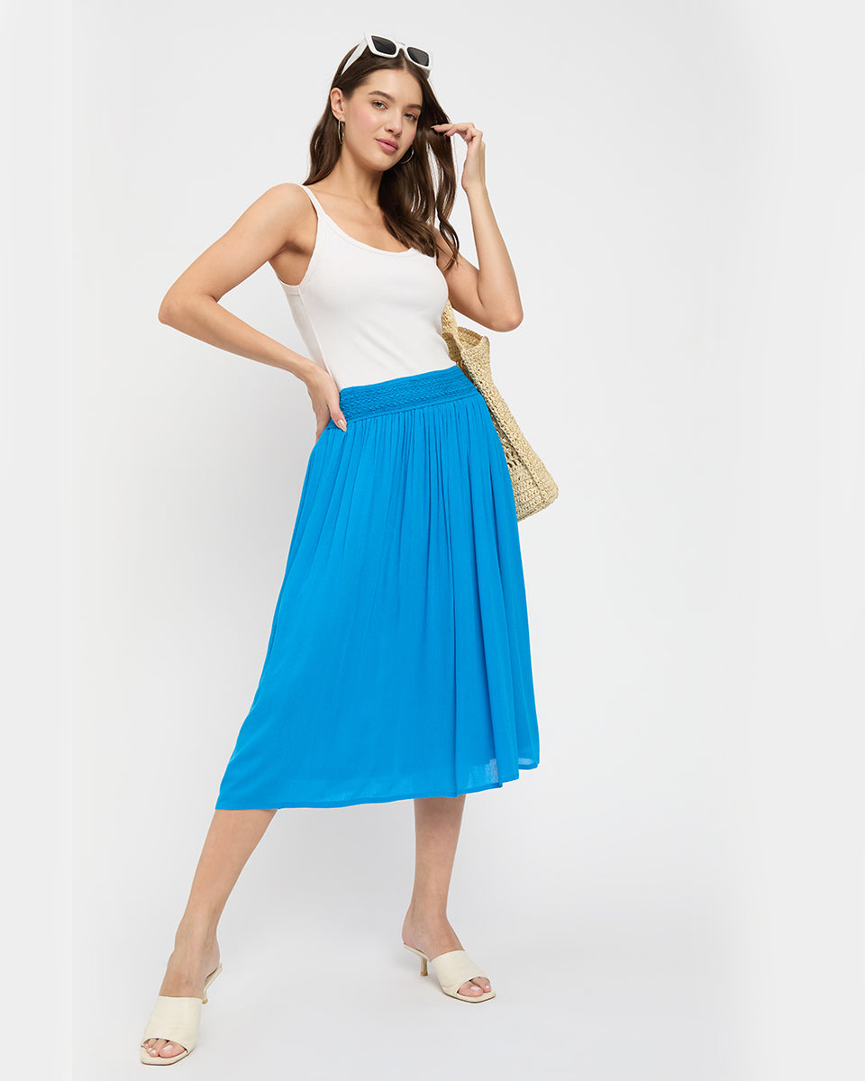 Turquoise Rayon Gauze Casual Skirt for Women