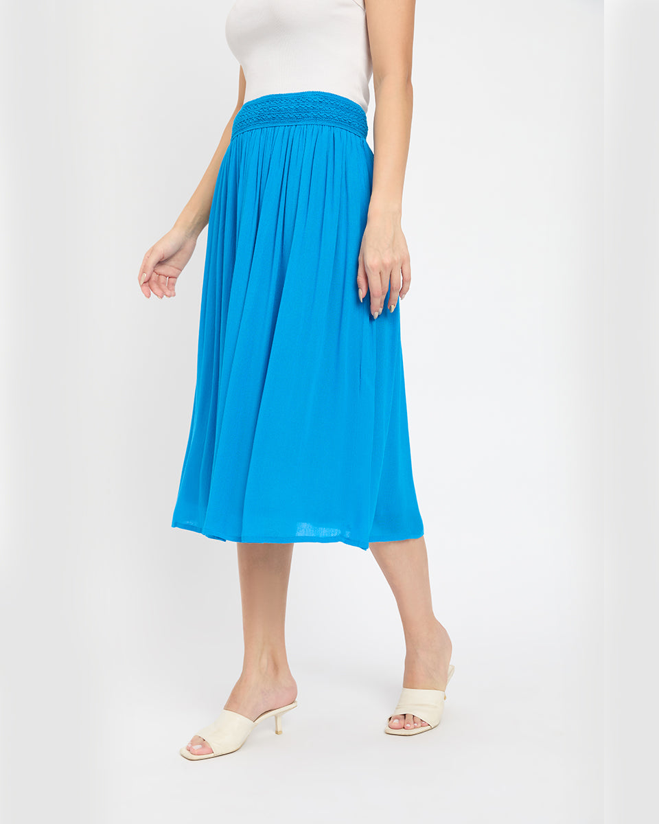 Turquoise Rayon Gauze Casual Skirt for Women