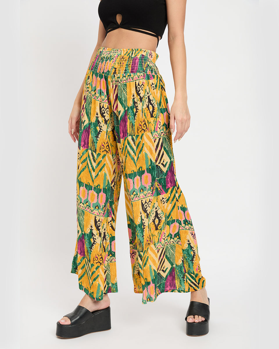 Multicolor Abstract  Glamorous Rayon Crepe Flowy Pants For Women