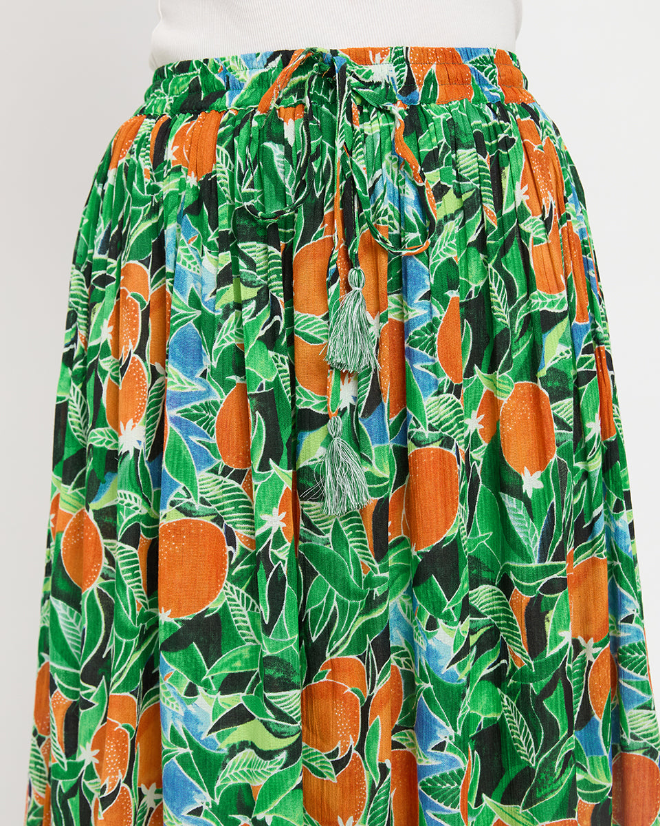 Fruit Print Multicolor Rayon Gauge And Poly Knit Skirt For Women