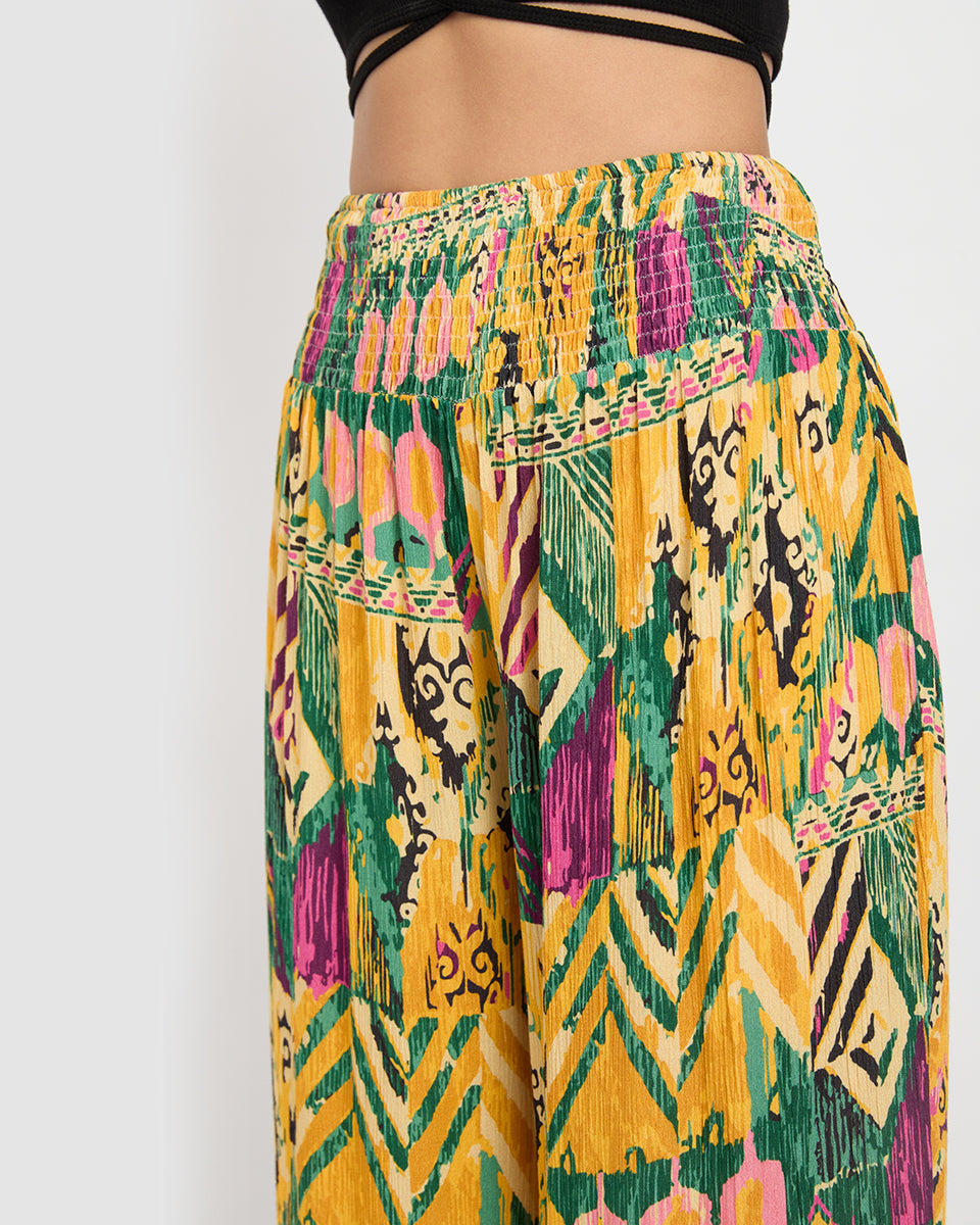 Multicolor Abstract Glamorous Rayon Crepe Flowy Pants For Women