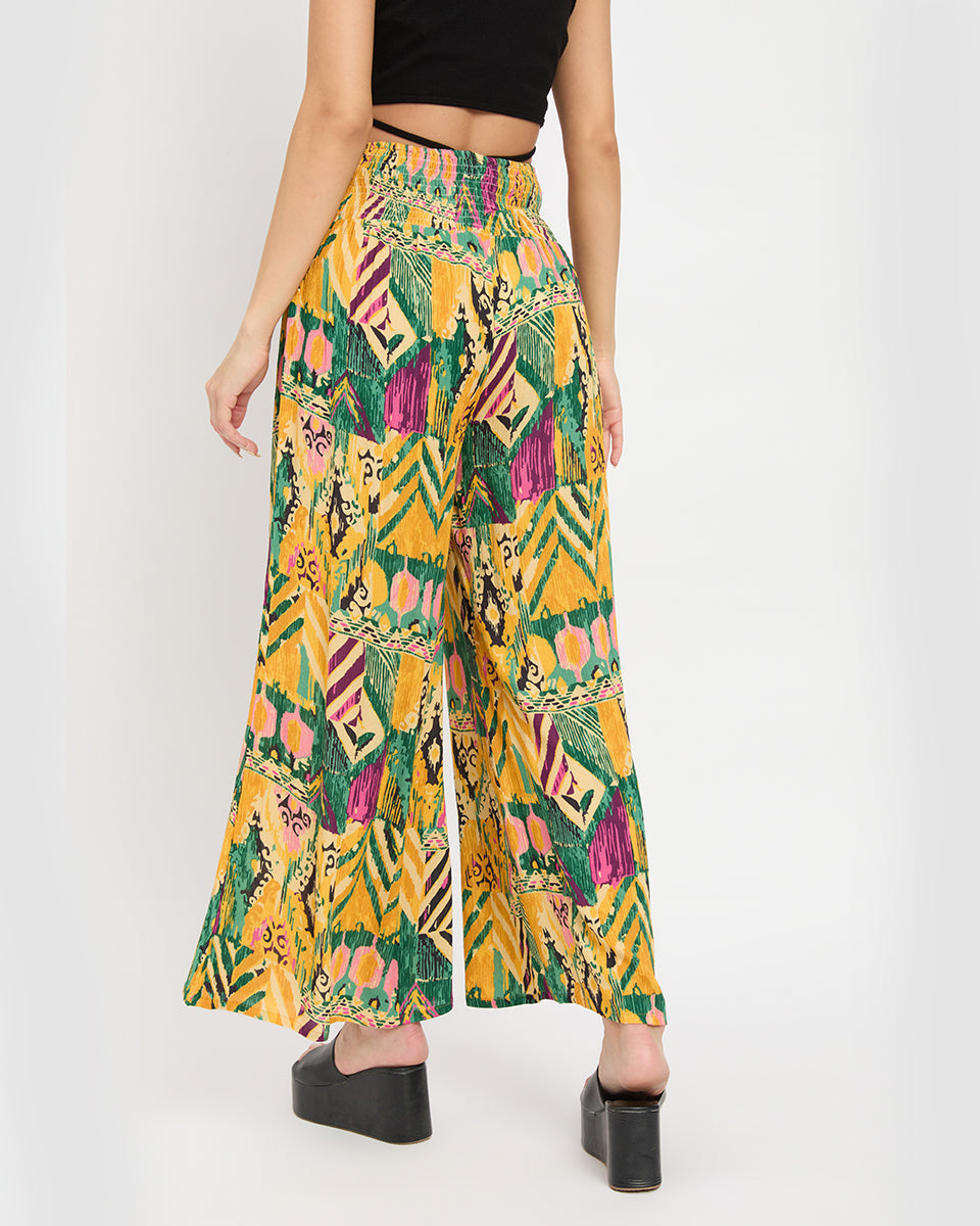 Multicolor Abstract Glamorous Rayon Crepe Flowy Pants For Women