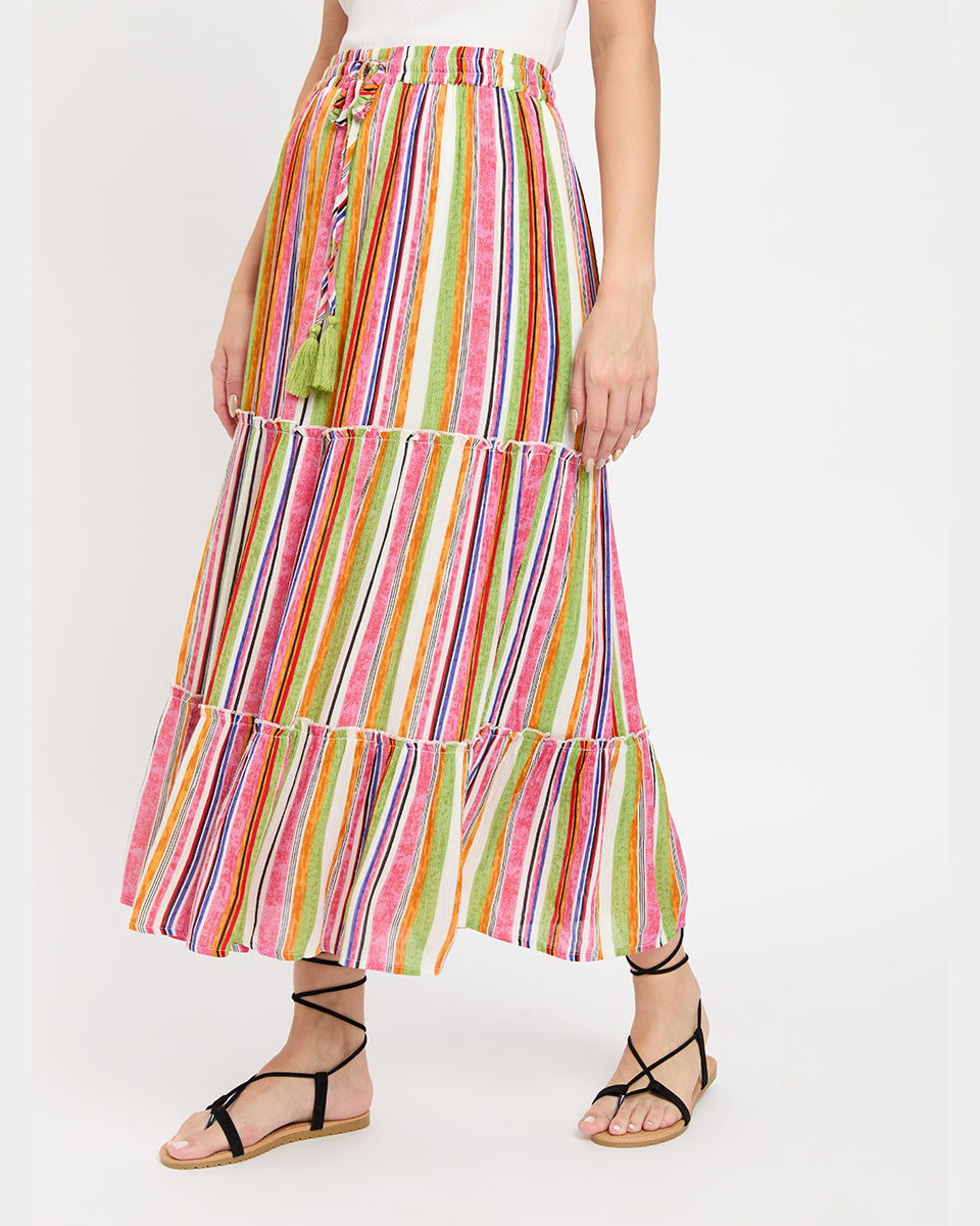 Rayon Multicolor Long Beach Skirt For Women