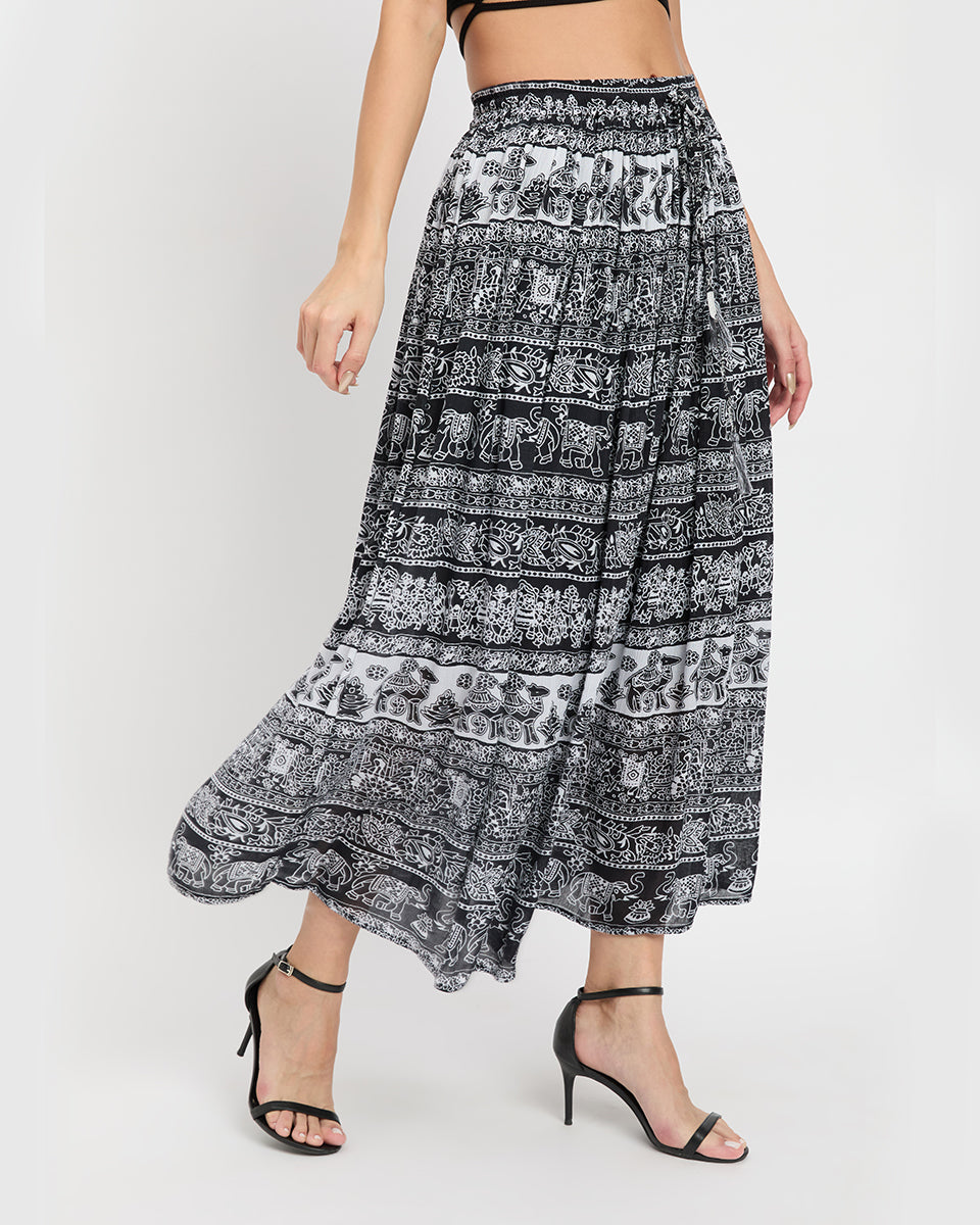 Black And White Rayon Poly Knit Skirt For Women