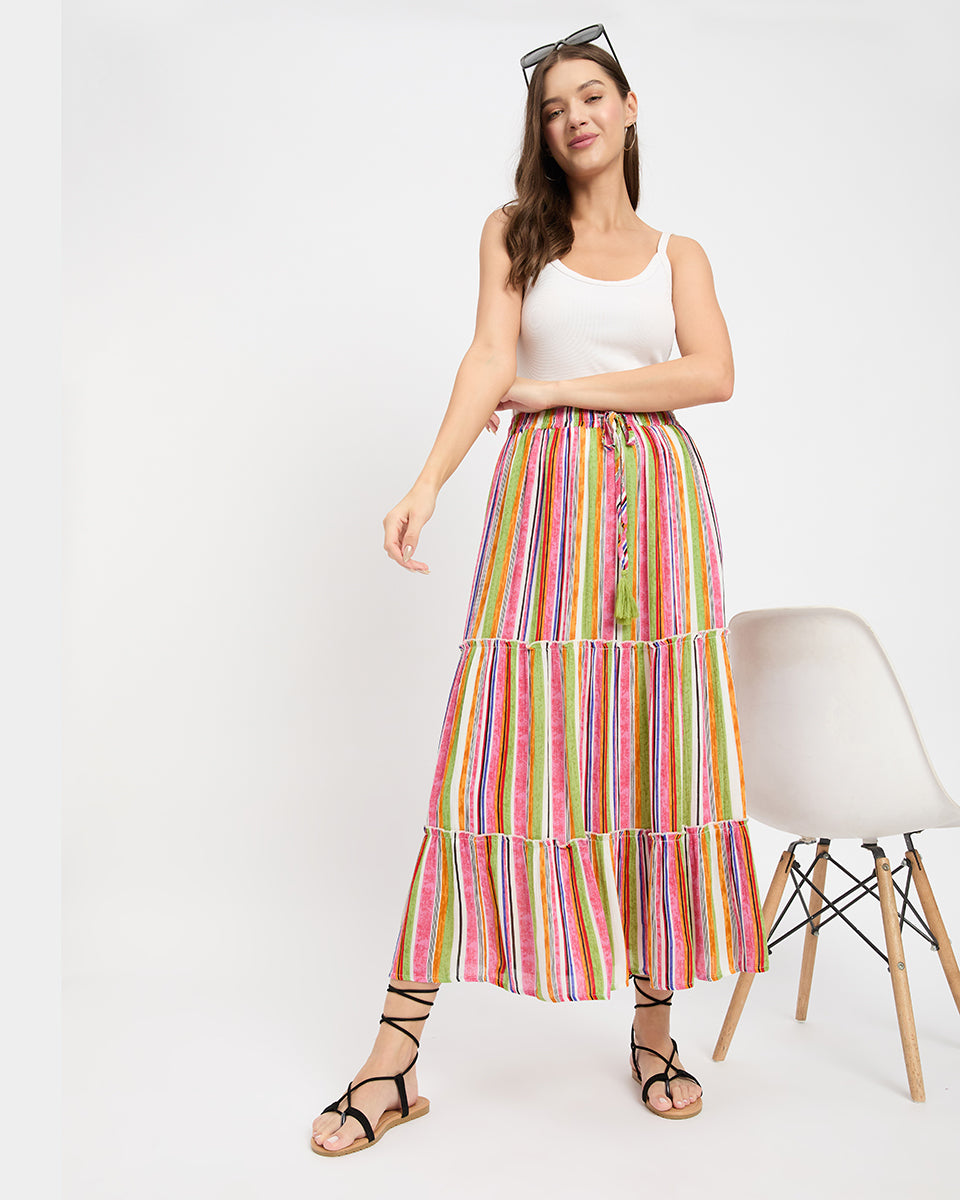 Rayon Multicolor Long Beach Skirt For Women