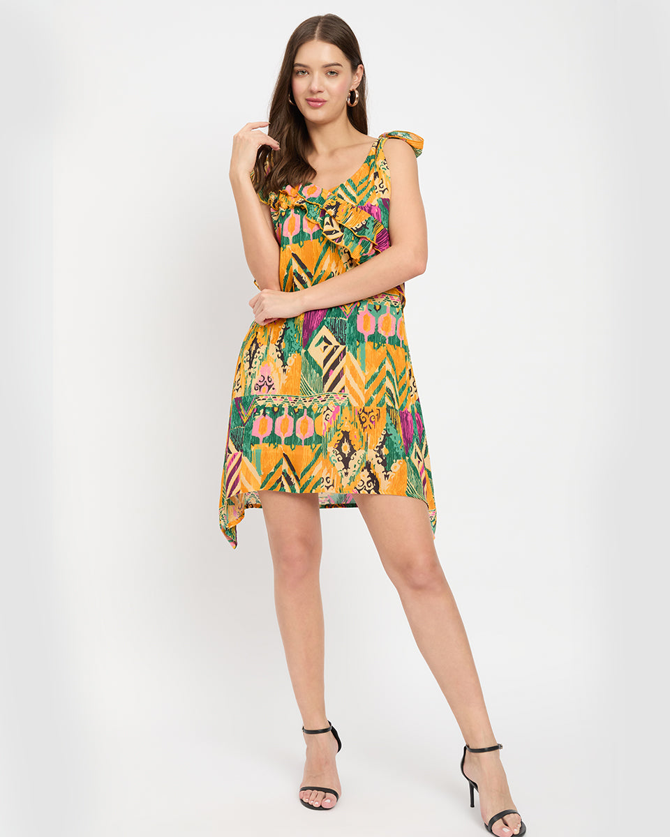 Multicolor Abstract Print Boho Chic Women Mini Dress