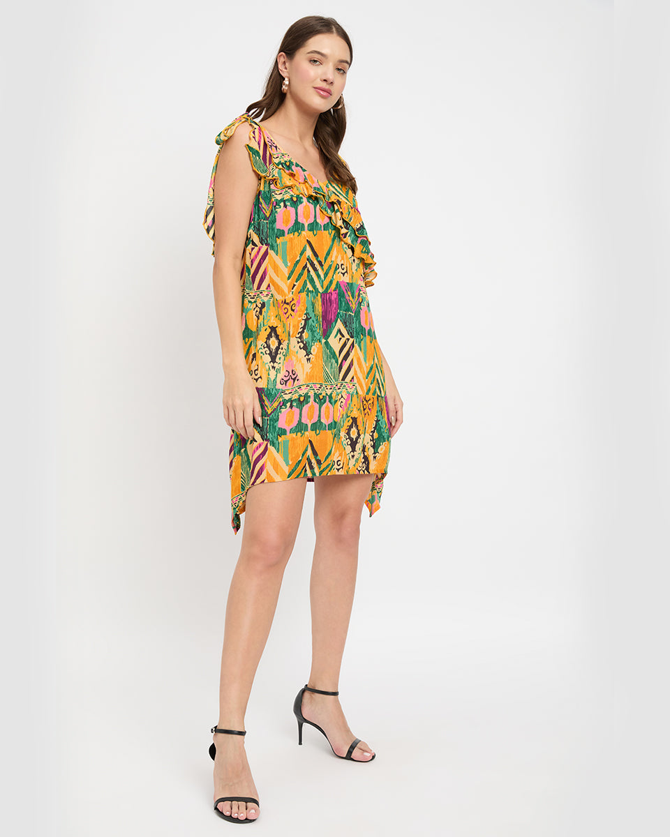 Multicolor Abstract Print Boho Chic Women Mini Dress