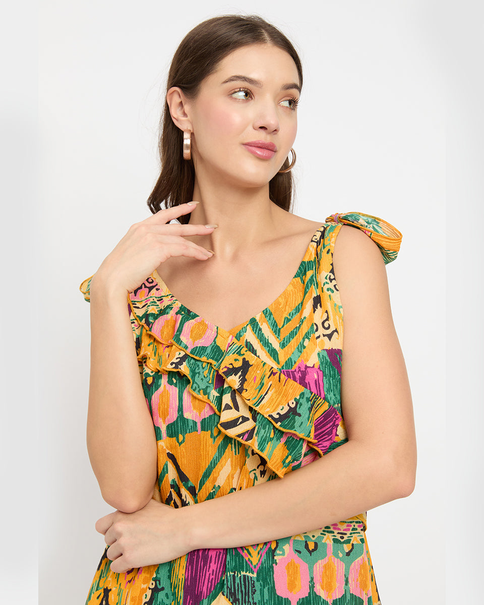 Multicolor Abstract Print Boho Chic Women Mini Dress