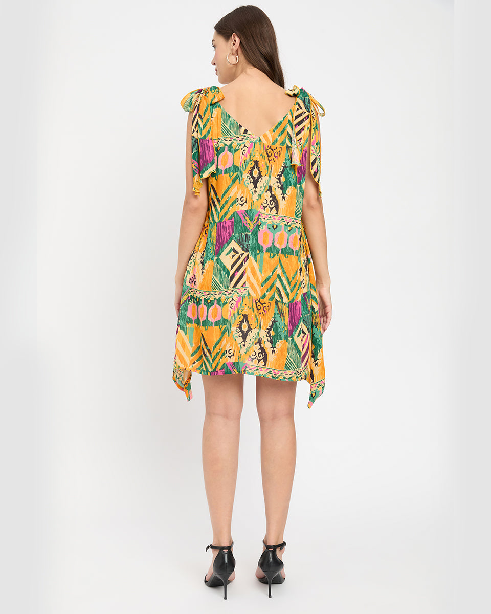 Multicolor Abstract Print Boho Chic Women Mini Dress
