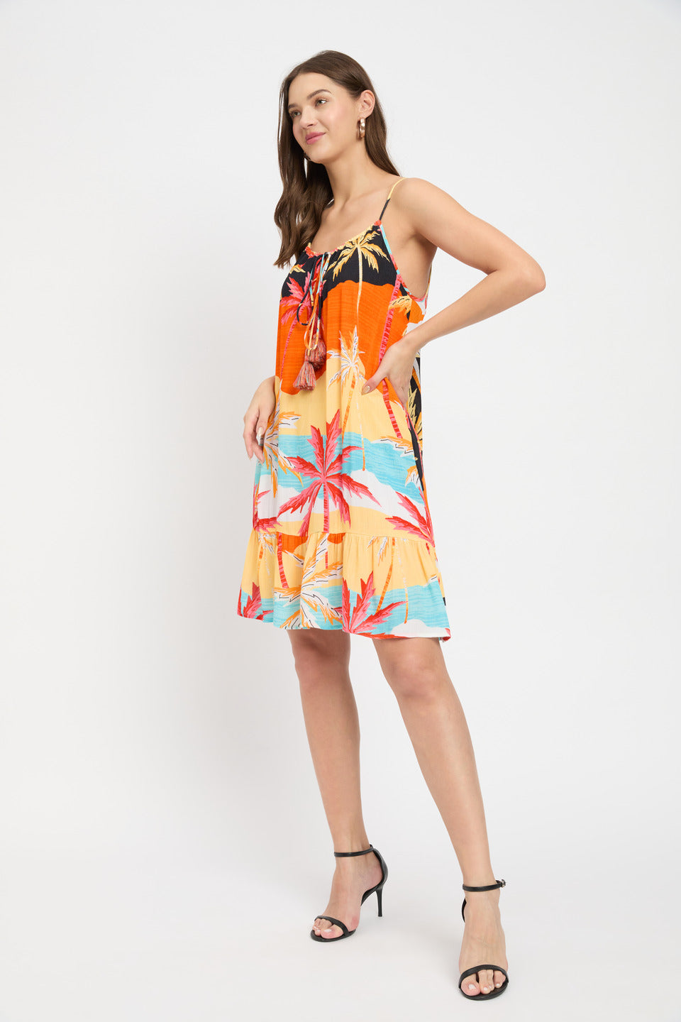 Beach Theme Rayon Crepe Multicolor Mini Dress For Women