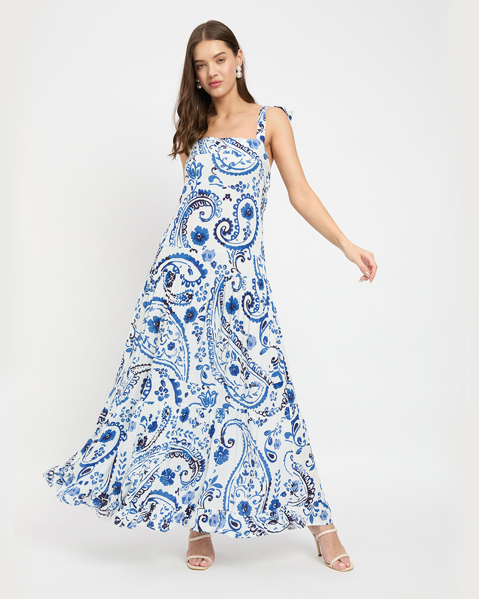 princess polly baby blue dress Boho Off-White & Blue Tie-Up Maxi main image 1