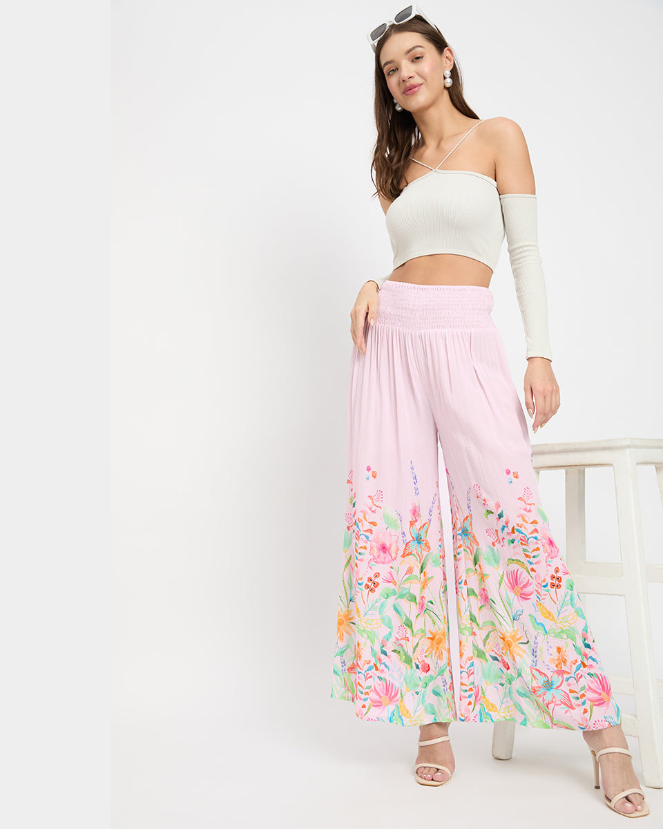Pink Floral Women Soft Loose Fit Lounge Pants