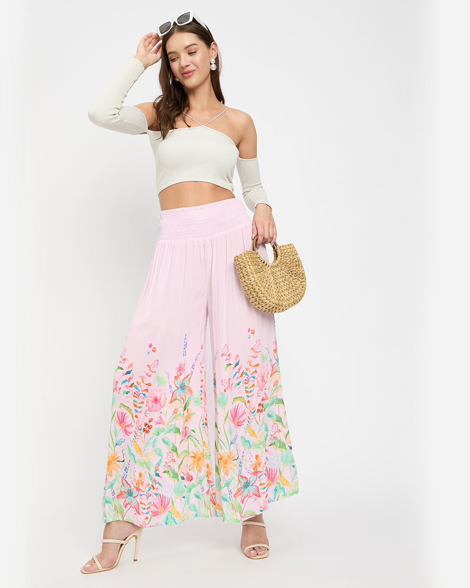 Pink Floral Women Soft Loose Fit Lounge Pants