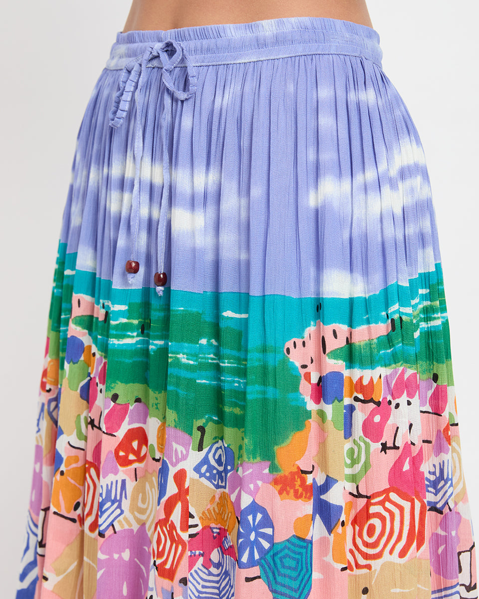Printed Beach Theme Rayon And Poly Knit Skirt For Women