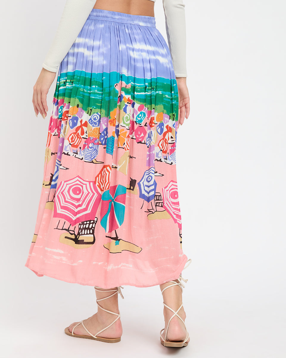 Printed Beach Theme Rayon And Poly Knit Skirt For Women