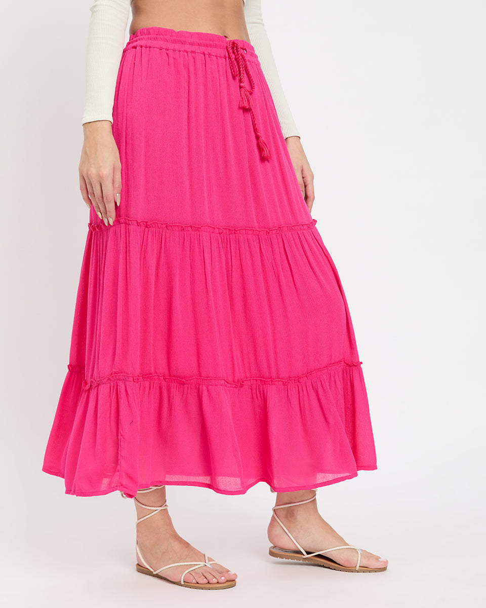 Fuchsia Rayon Gauze Poly Knit Skirt For Women