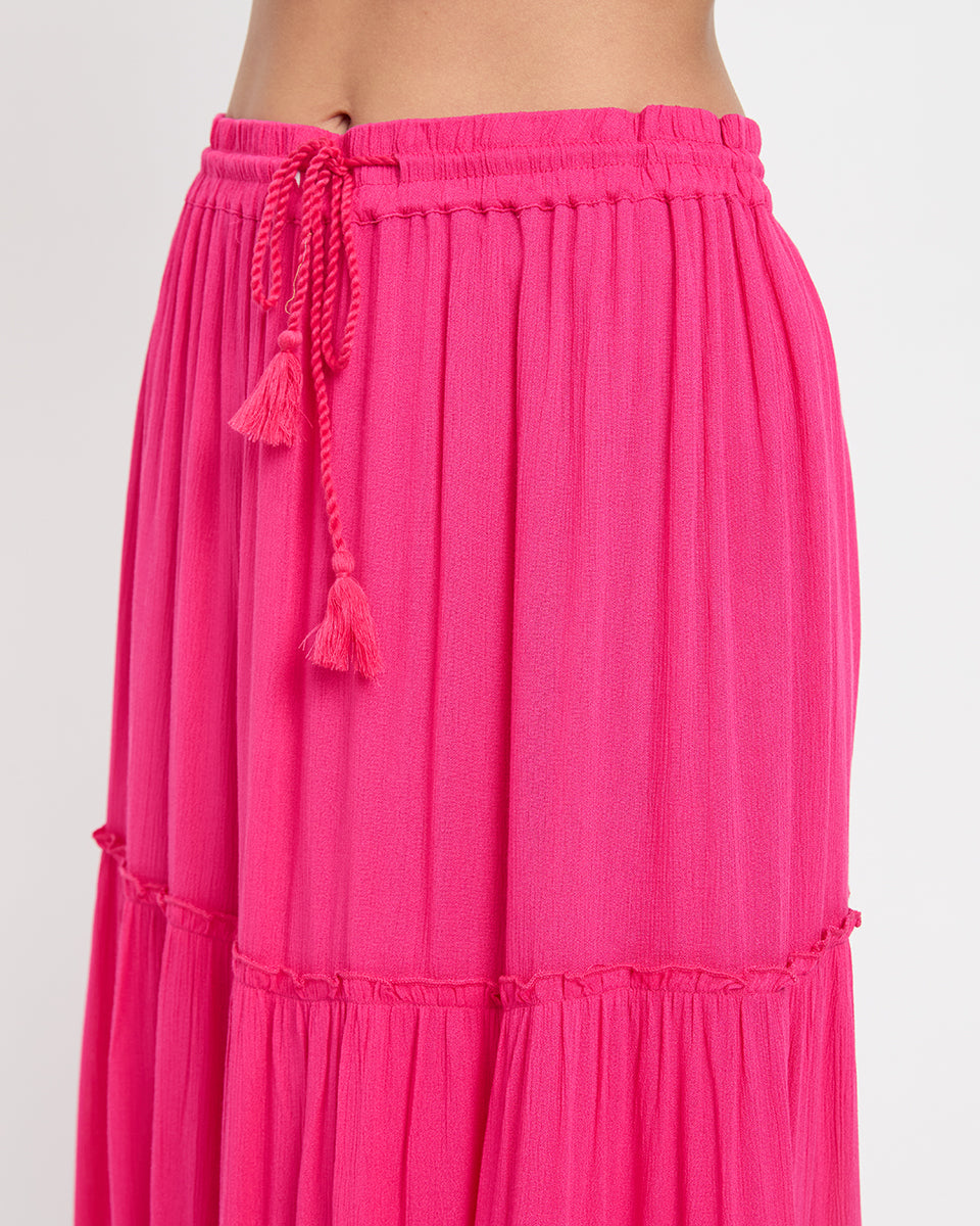 Fuchsia Rayon Gauze Poly Knit Skirt For Women