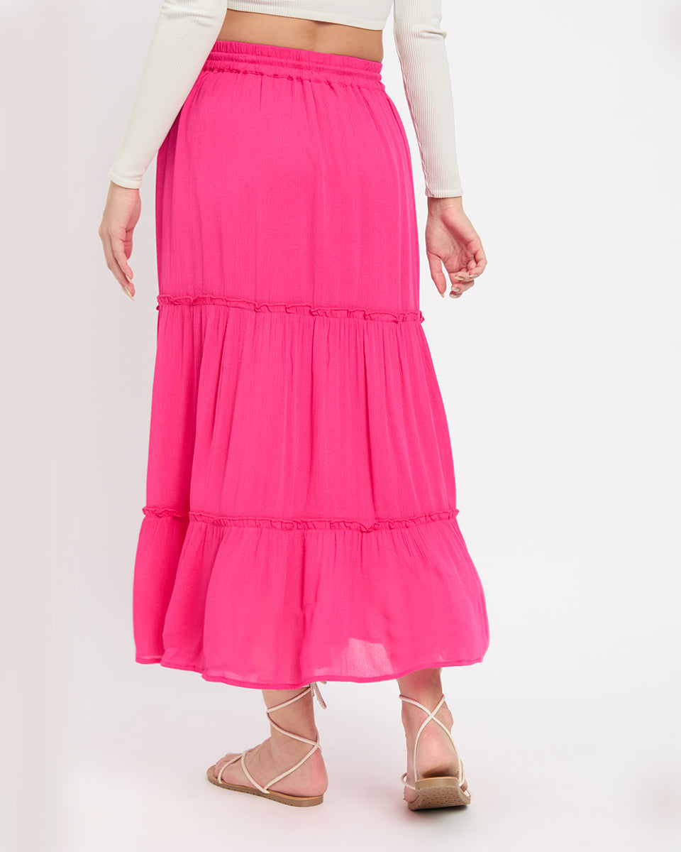 Fuchsia Rayon Gauze Poly Knit Skirt For Women