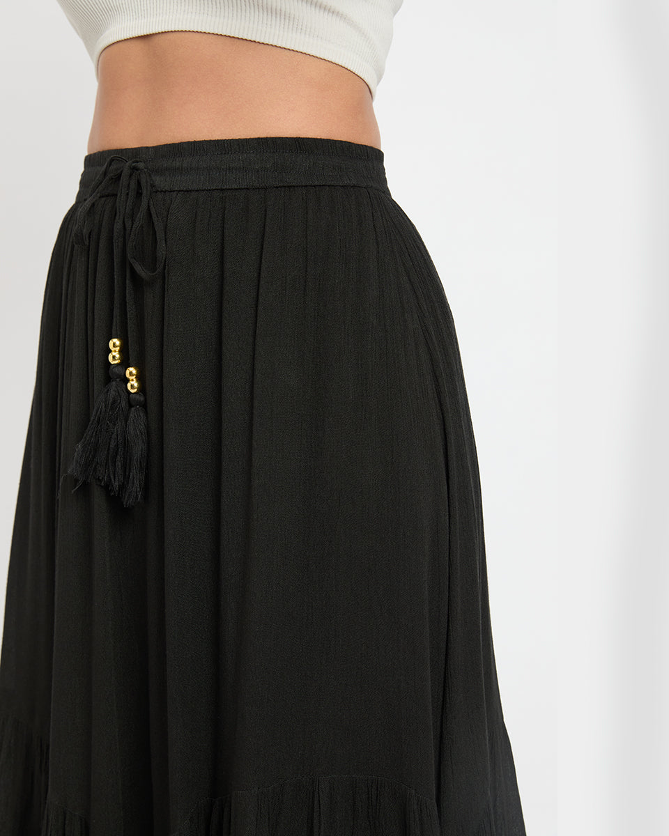 Asymmetrical Black Rayon and Poly Knit Skirt for Women