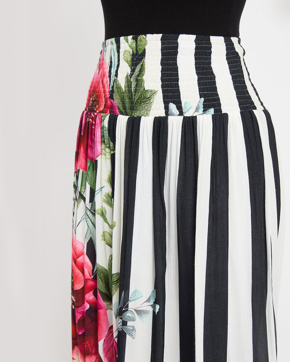 Black And White Strip Rayon Crepe Casual Long Skirt For Women