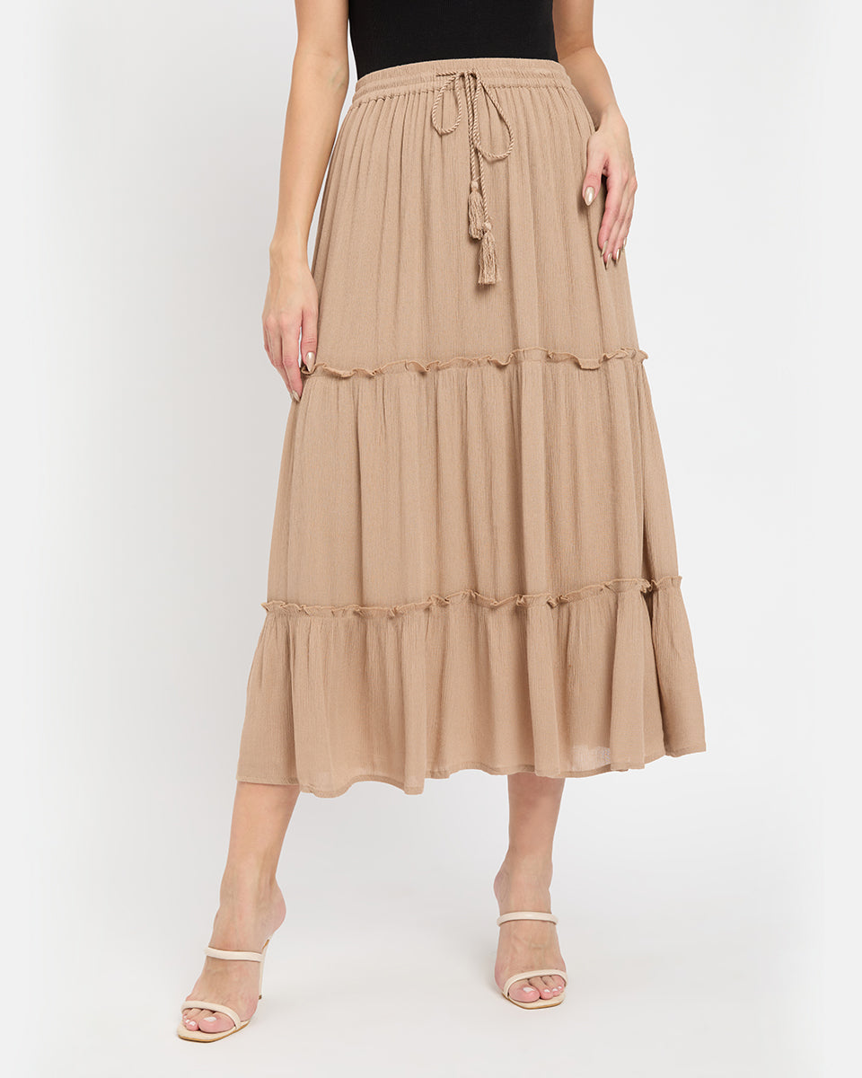 Rayon Brown Maxi Skirt For Women