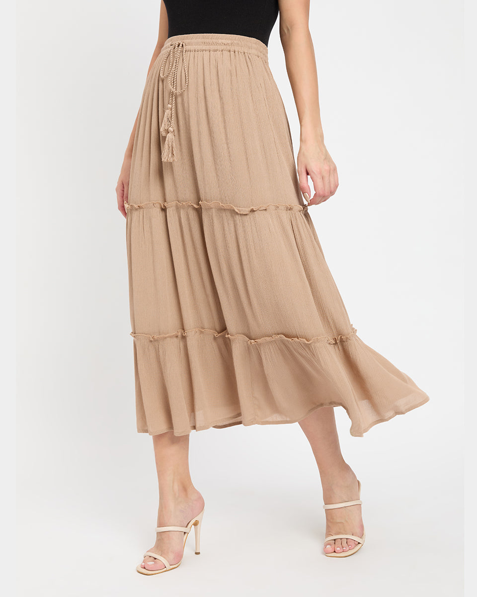 Rayon Brown Maxi Skirt For Women