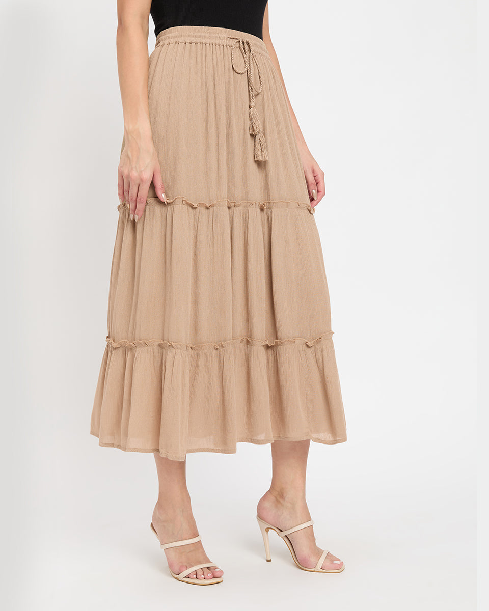 Rayon Brown Maxi Skirt For Women