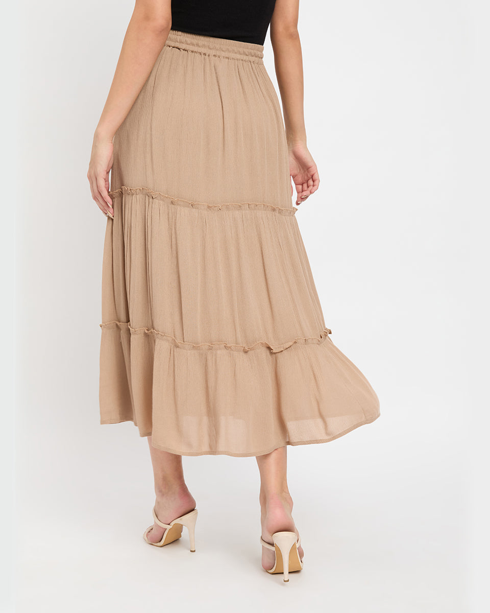 Rayon Brown Maxi Skirt For Women
