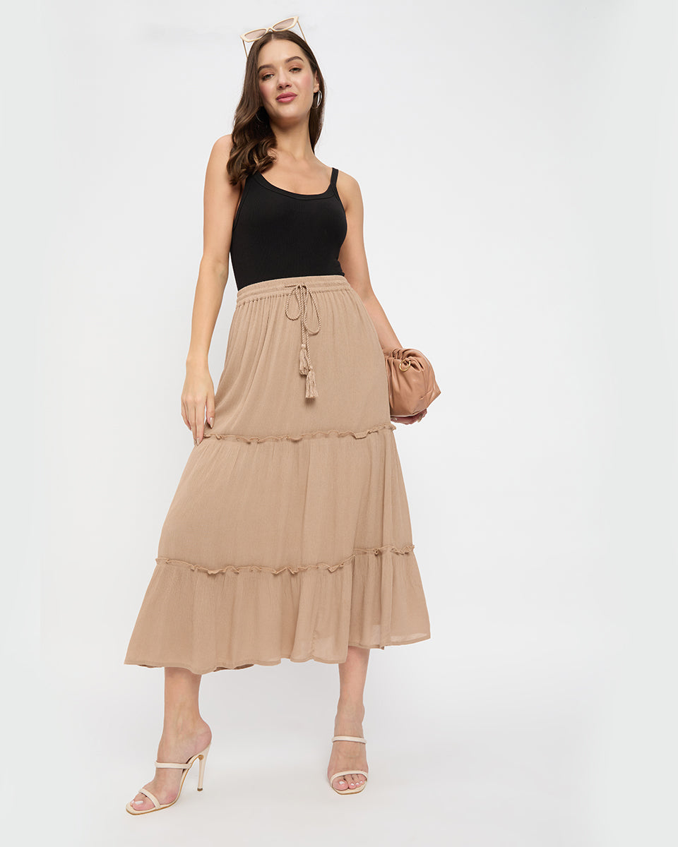Rayon Brown Maxi Skirt For Women