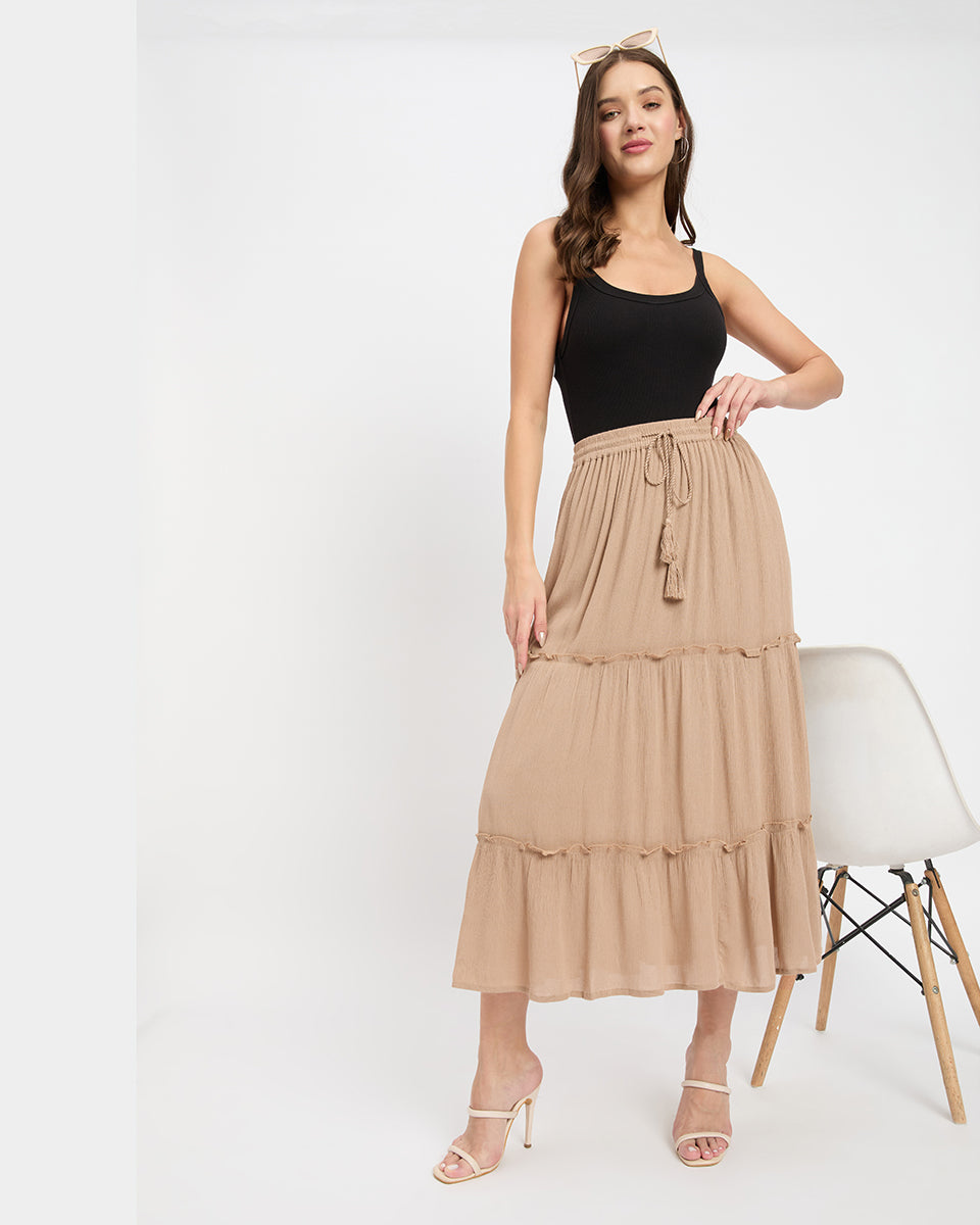 Rayon Brown Maxi Skirt For Women