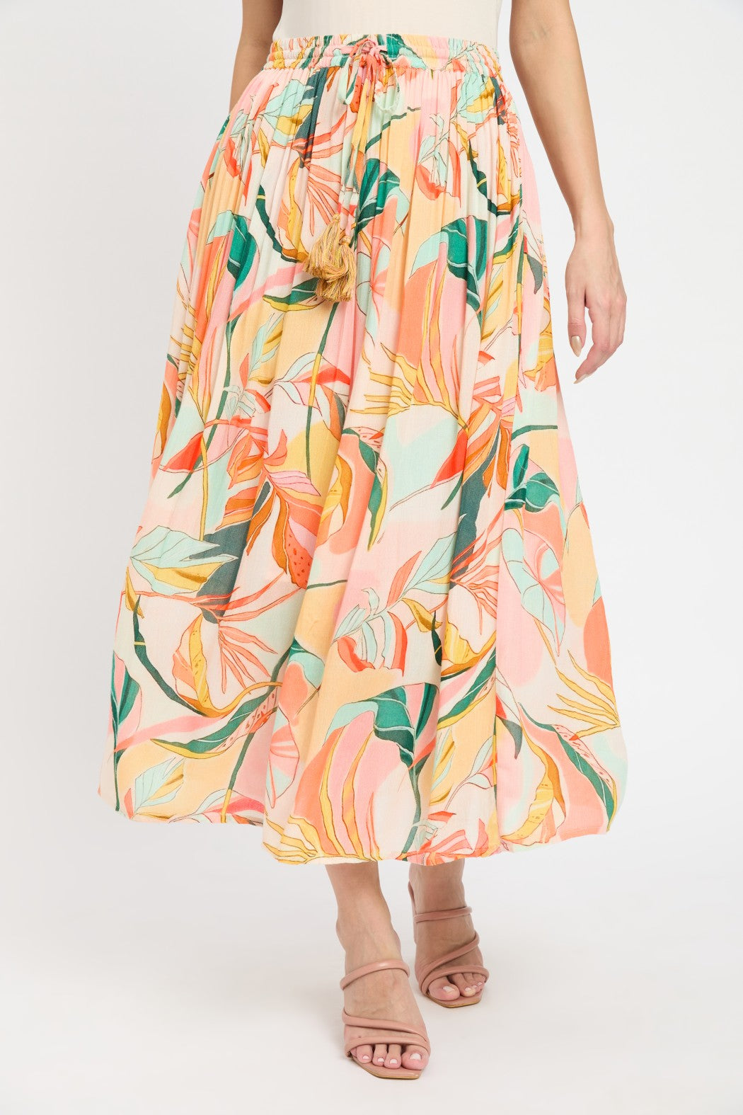 Dazzling Leaf Printed Multi Color Rayon Skirt For Women