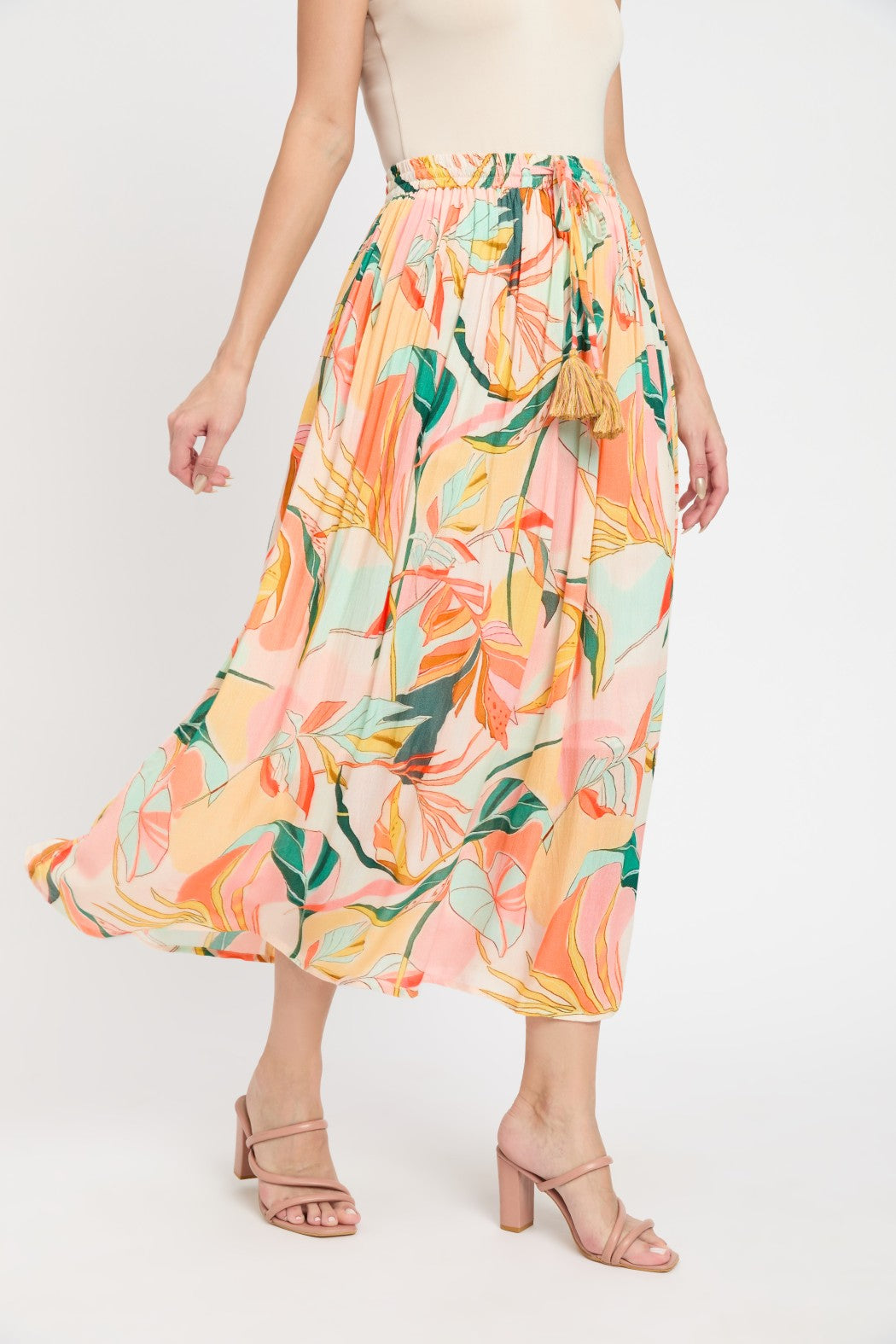 Dazzling Leaf Printed Multi Color Rayon Skirt For Women