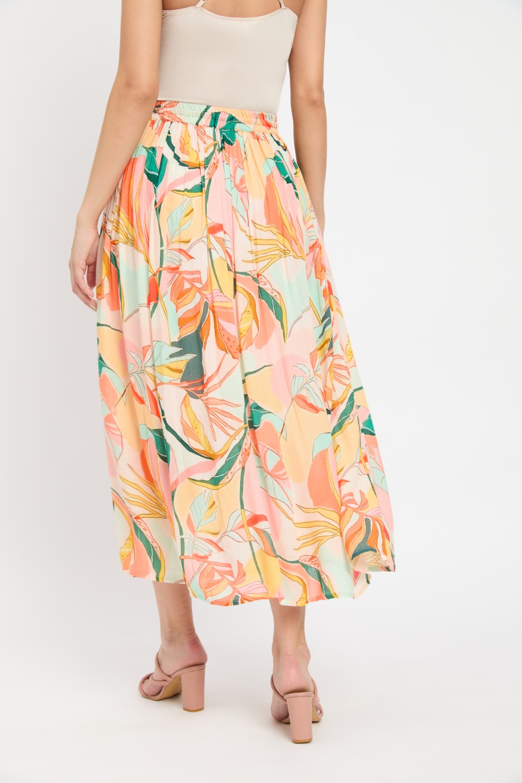 Dazzling Leaf Printed Multi Color Rayon Skirt For Women